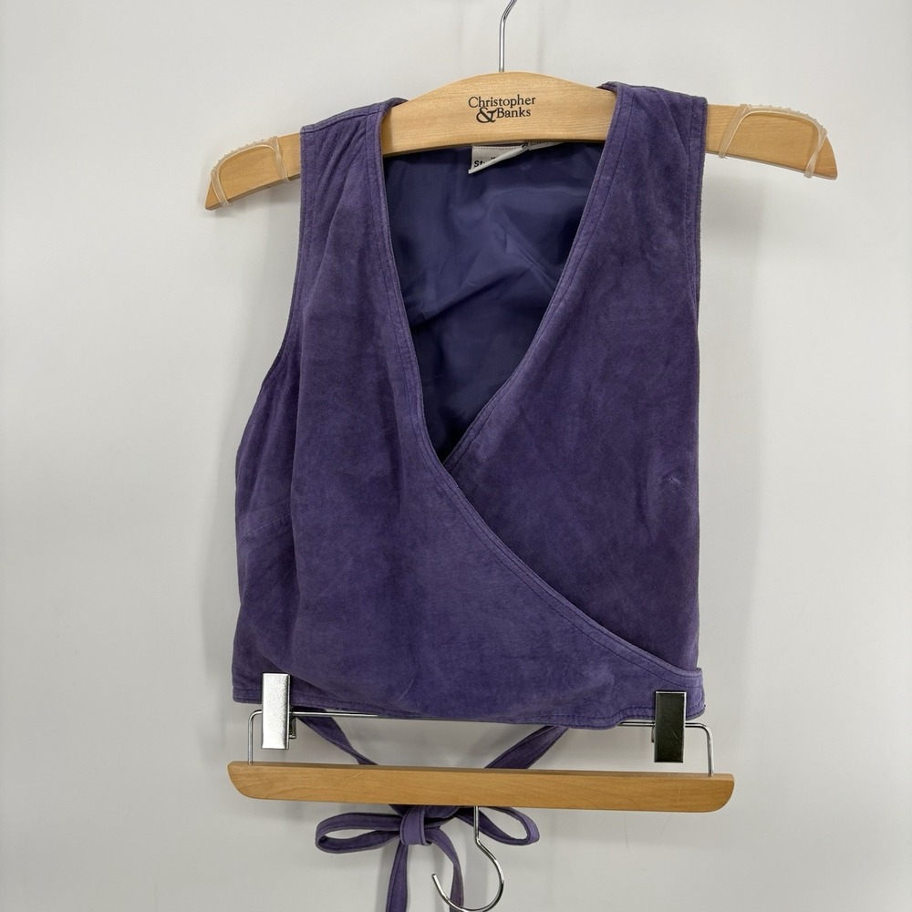 Vtg 90s Newport News Styleworks purple suede leather wrap vest size 4